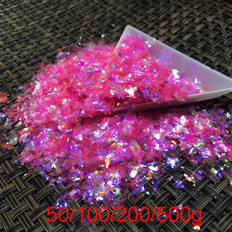 

Irregular Manicure glitter Acrylic Glitter Nail Powder Deep pink Cameo Crushed Sea Shining Ice Mylar Shell Glitter Podwer 10