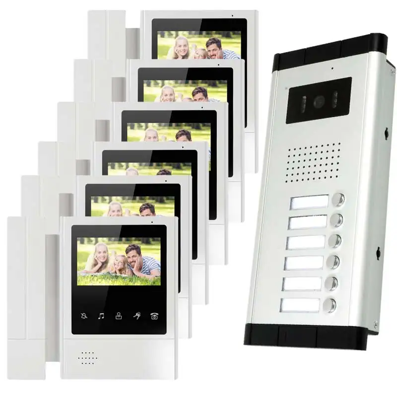 

6 Units Apartment Intercom Wired 4.3" Video Door Phone Video Door Entry System Intercom Doorbell Camera Home Security Kit
