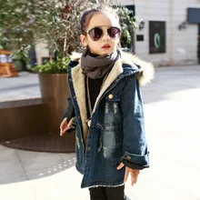 Новое зимнее пальто для девочек, джинсы Модная флисовая детская зимняя одежда manteau fille Hiver, куртка для девочек, 6WJT043