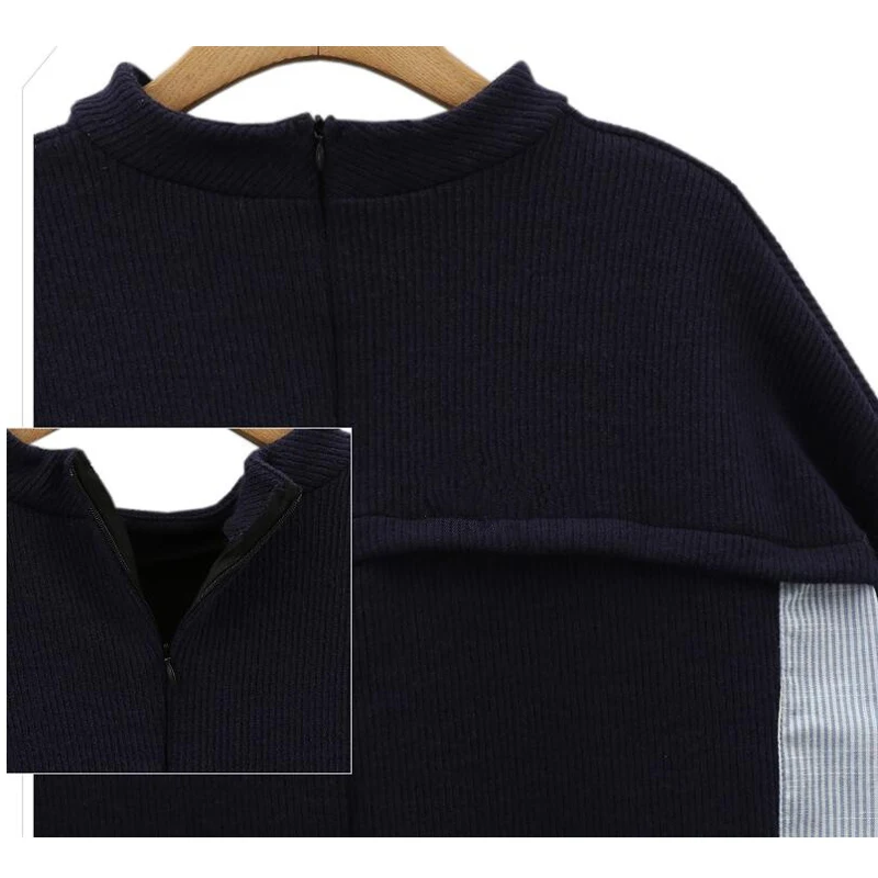 AREALNA Осенняя Женская толстовка, стильный полосатый лоскутный темно-синий пуловер, Свободные повседневные толстовки для женщин размера плюс XL-5XL