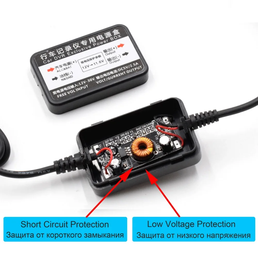 XCGaoon автомобильный Зарядное устройство DC преобразователя постоянного тока, 12 В, 24 В до 5 В, 2.0A с 3,5 мм Порты и разъёмы подходит Антирадары DVR Камера, кабель Длина 3,1 м