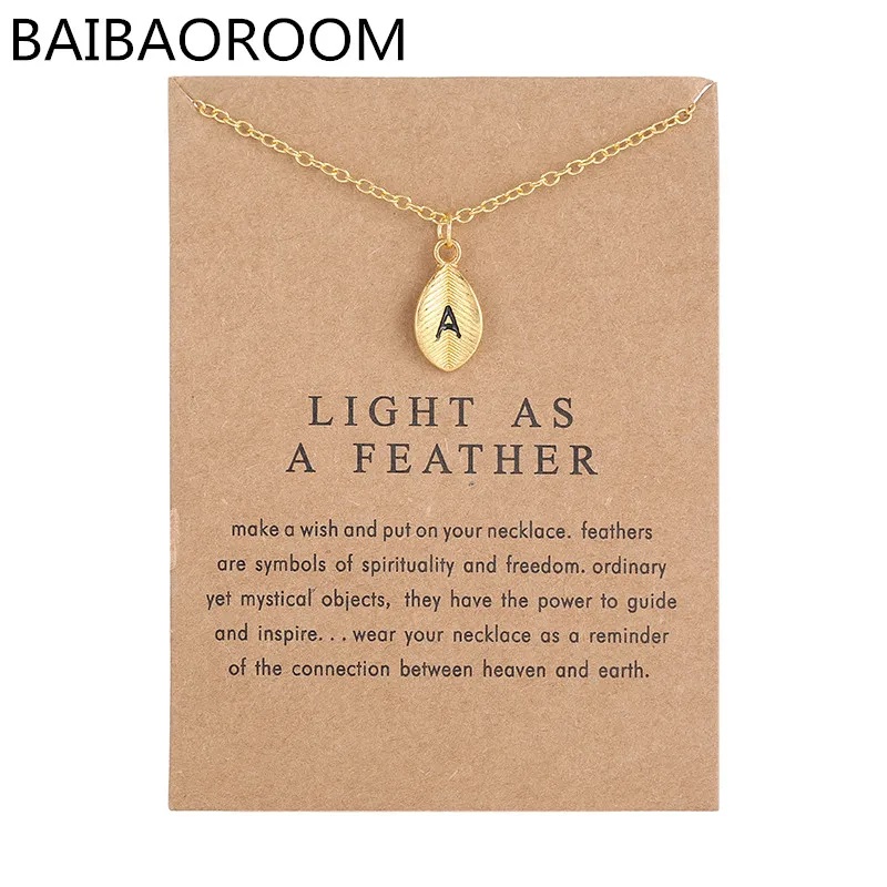 

2018 New Arrived Leaves Light As A Feather Personality 26 English Letters Alphabet Necklace Alloy Pendant