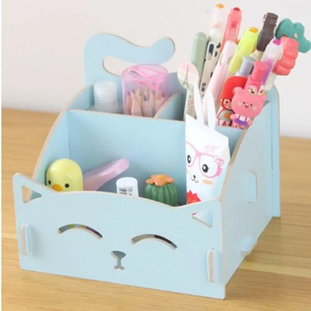 

Cute cat pen holders Multifunctional storage Wooden cosmetic storage box/Memo box/Penholder gift office organizer School supplie