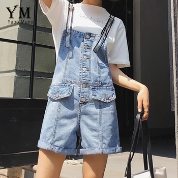 

YuooMuoo Design Single-breasted Overalls Women 2019 Summer Denim Jeans Pants Female Salopette Straps Hot Short Jeans Feminino