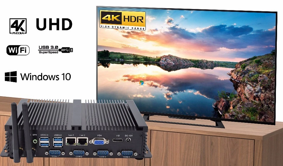 Причастником I2 Intel C1007U промышленных ПК HDMI 4 RS232 двухканальный сетевой адаптер 2 LAN 8 USB Wi-Fi прочный компьютер