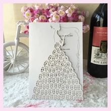 50/лот нежный дизайн красивое платье Дизайн Свадьба пригласительная открытка лазерная обработка, пользовательские карты печати