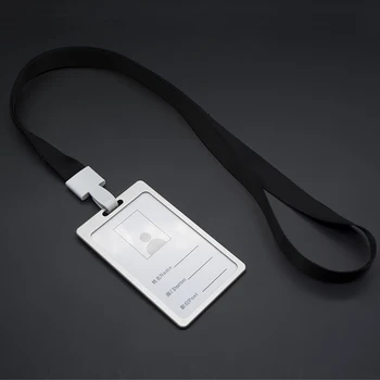 

1pcs Black Color ID Name Card Case Aluminum Alloy Business Card Badge Holder with Neck Lanyard Strap Company Office Supplies