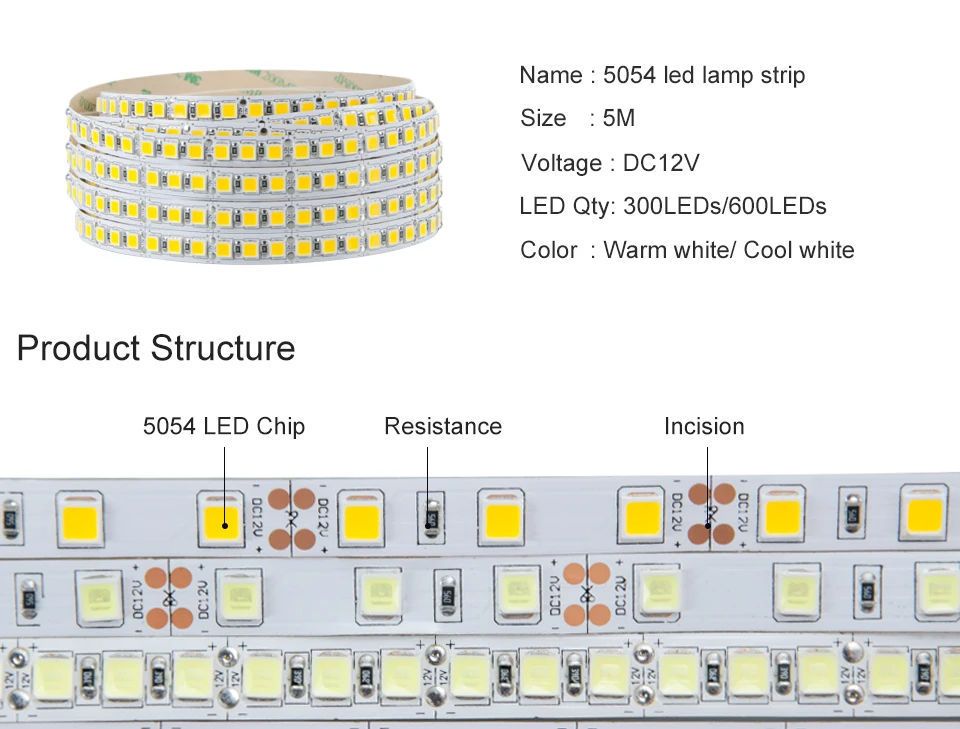 5 м 5054 Светодиодные ленты Light 120 светодио дный s/м DC 12 В 600 светодио дный s светодиодная лента свет IP65 IP68 Водонепроницаемый клавиатура ТВ фон