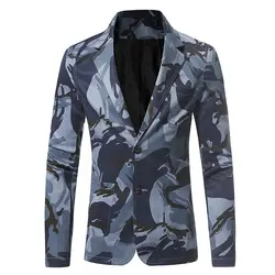 2018 новые модные Для Мужчин's Повседневное бутик Камуфляжный костюм пальто/Для мужчин тонкий два на пуговицах камуфляж пиджак куртка