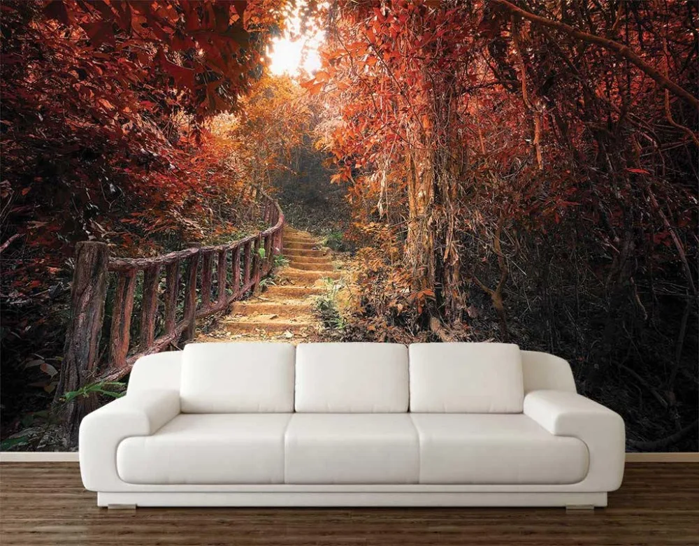 Пользовательские 3D фото обои осень лес путь декоративный настенный плакат искусство съемные настенные Фотообои Наклейки