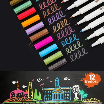 

12 Colors Glitter Pen Book Line Marker Metal Metallic White Pen Set Painting Gift Card Making Diy Photo Album Art Glitter Marker