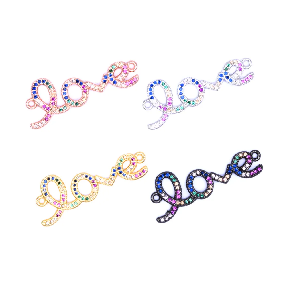 

New Arrival English Letter LOVE Charm with Colored Zircon for Women Bracelet Necklace Connectors Diy Jewelry Findings Making