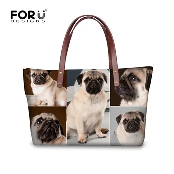 

FORUDESIGNS Luxury Handbags Women Bags Designer Cute Animal Pug Dog Pattern Large Capacity Messenger Bags for Female Tote Bags