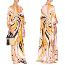 Женские новые свободные большой код греческий стиль высокого класса моды печати шелк Джерси платье