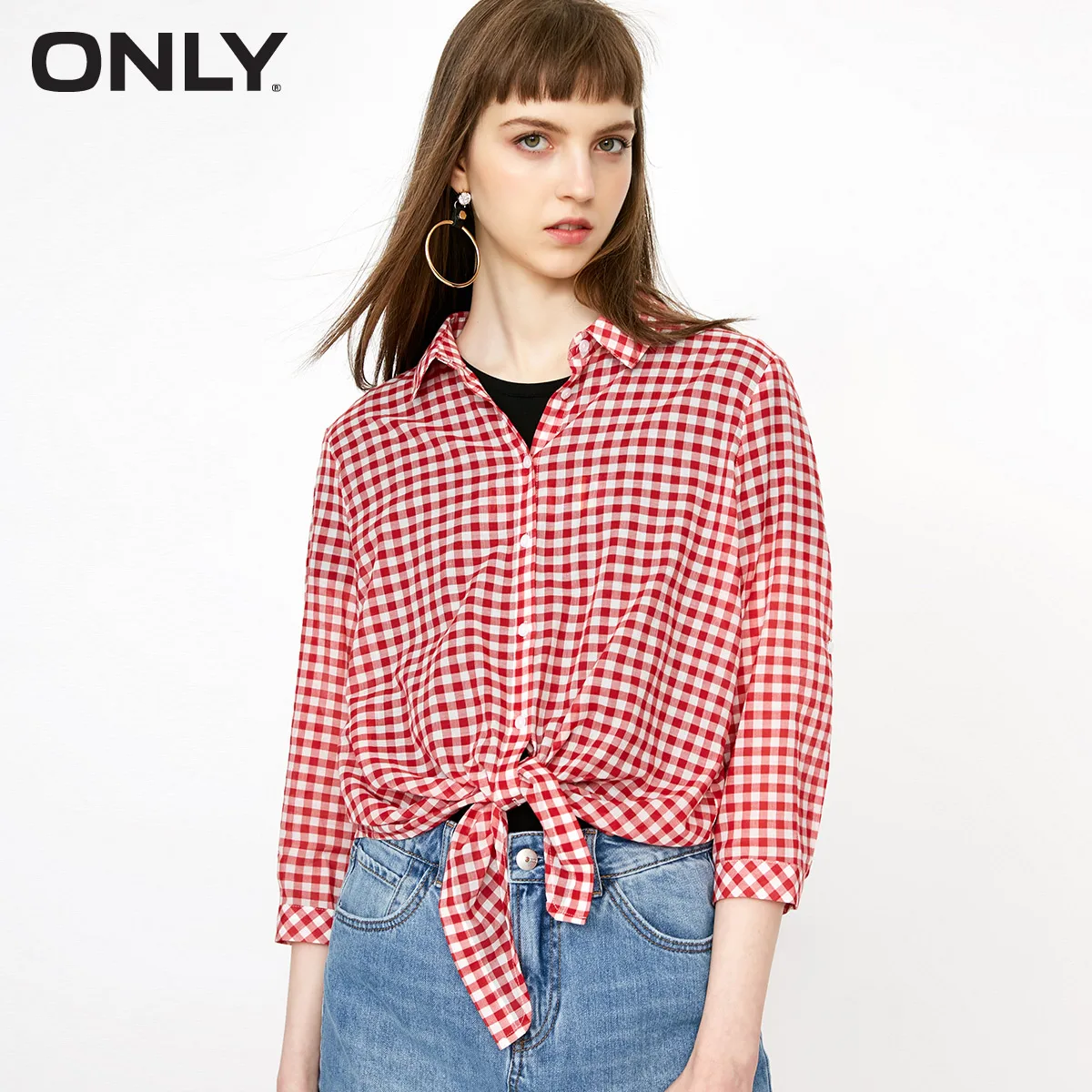 

ONLY Women's 100% Cotton Lace-up 3/4 Sleeves Shirt |118231528