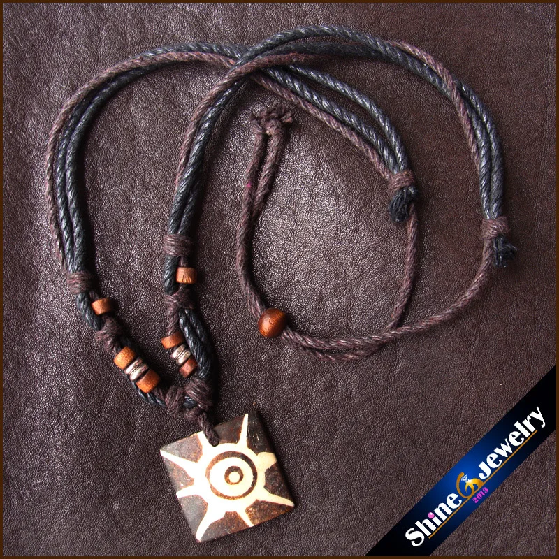 Wholesale 5pcs Handmade Tibetan Yak Bone Pendant Hemp Rope Necklace Jewelry Free shippingin