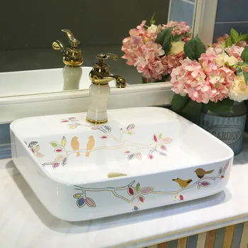 

Simple Modern Wash Basin sink Bathroom Washbasin rectangular bird pattern ceramic wash basin bathroom sink