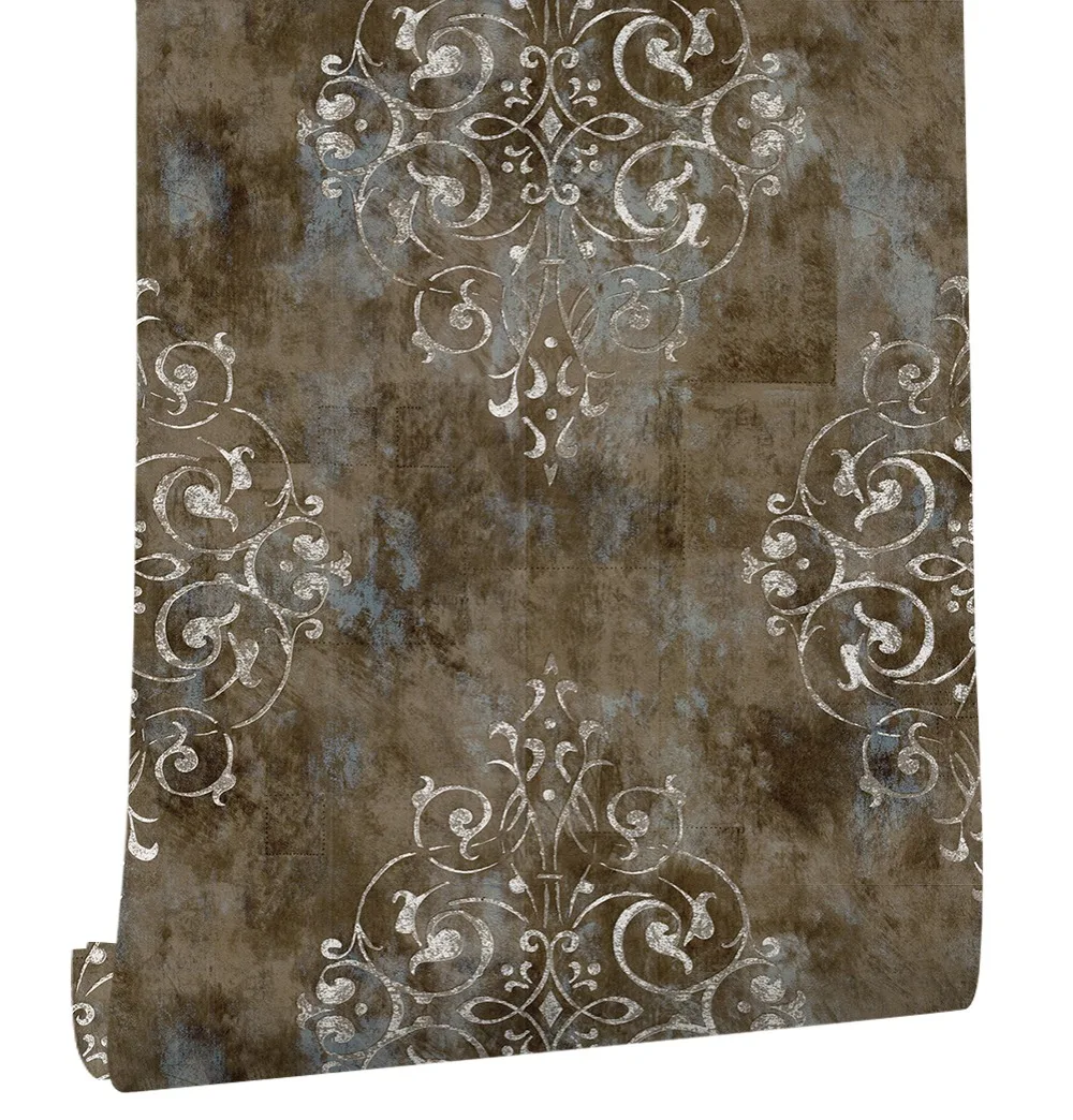 HaokHome Vintage French Damask Wallpaper 0.53m*10m Contact paper Brown/Beige Living Room Bedroom Home Bathroom Decor HaokHome Vintage French Damask Wallpaper 0.53m*10m Contact paper Brown/Beige Living Room Bedroom Home Bathroom Decor