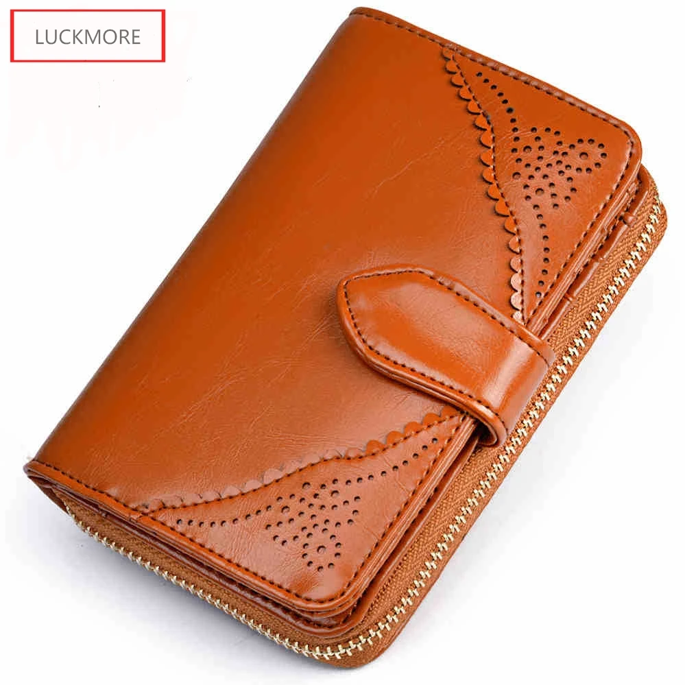 Genuine Real Leather Women Short Wallets Small Wallet Zipper Coin Pocket Credit Card Wallet ...