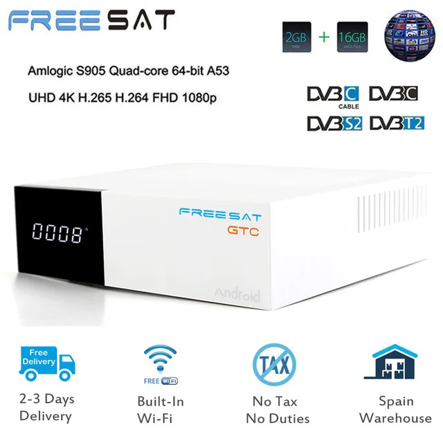 Freesat/GTmedia GTC спутниковый ресивер android 6,0 DVB-S2/T2/C ISDB-T поддержка 4 K/3D/H.265/MPEG-4 фильмы встроенный Wifi с IPTV - Цвет: FREESAT AND1YAERIPTV