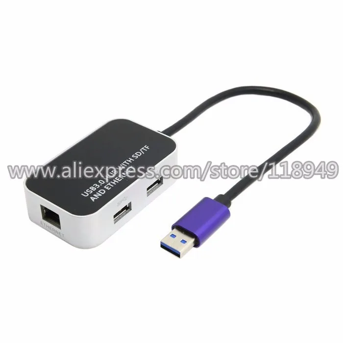 20 штук 5 Гбит/с USB 3.0 USB3.0 двойной 2 порт концентратора с питанием и SD/TF Card Reader & 1000 м Gigabit LAN Ethernet адаптер, бесплатная доставка