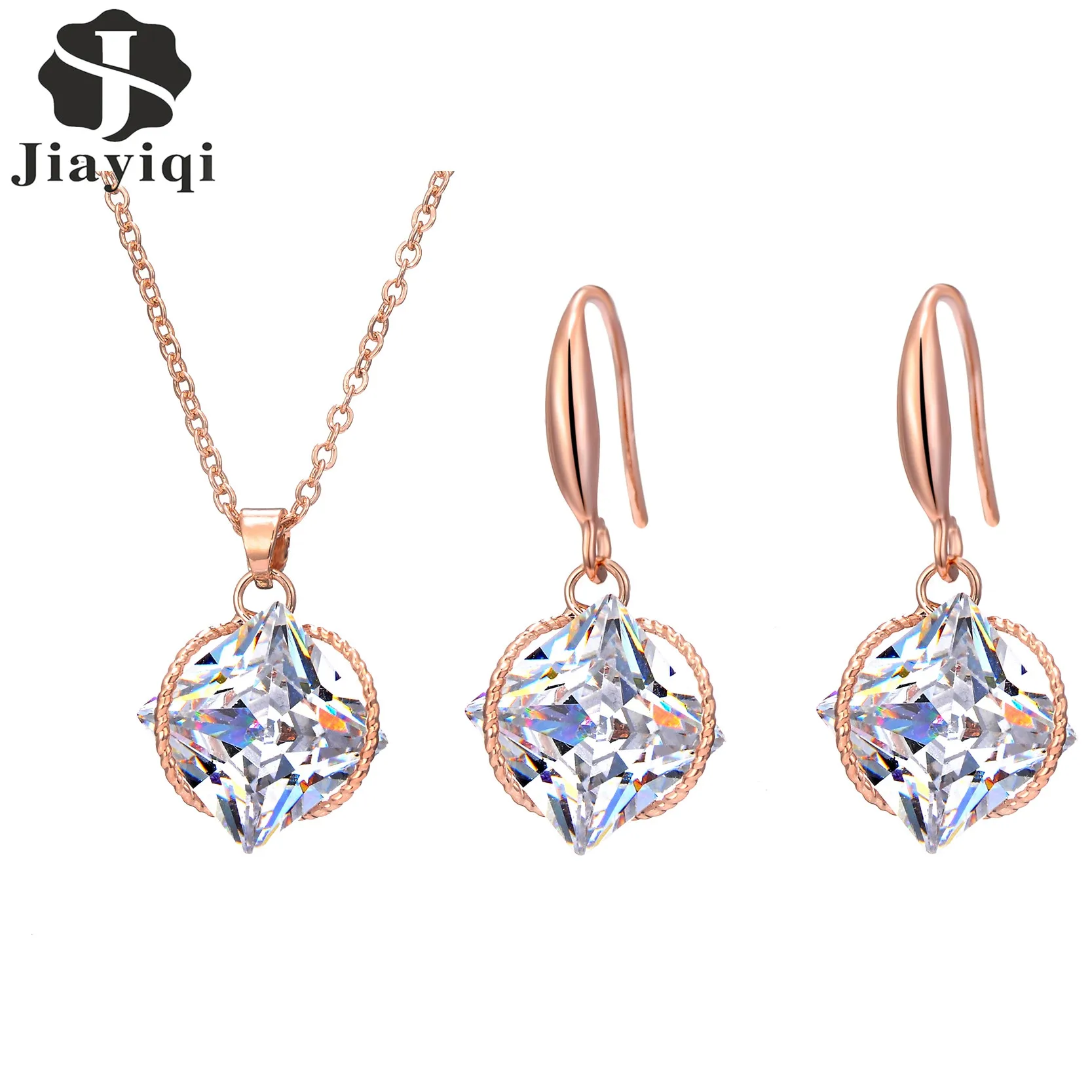 

New Geometric Zircon Jewelry Set Silver and Golden Color Necklace And Dangle Drop Earrings for Women Fine Jewelry JX3035