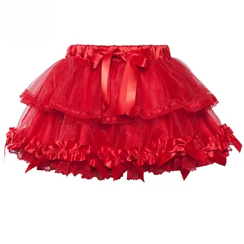 

2 Layer Red Tulle With Bow Short Fluffy Ball Gown Lolita Petticoat Tutu Underskirt Women Sexy Skirt Gothic Mini Pettiskirt Adult