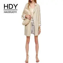 HDY Haoduoyi весна осень Легкий женский пиджак с длинным рукавом Однотонный бежевый блейзер офисный деловой повседневный стиль двубортный женский пиджак Длинный для женщин