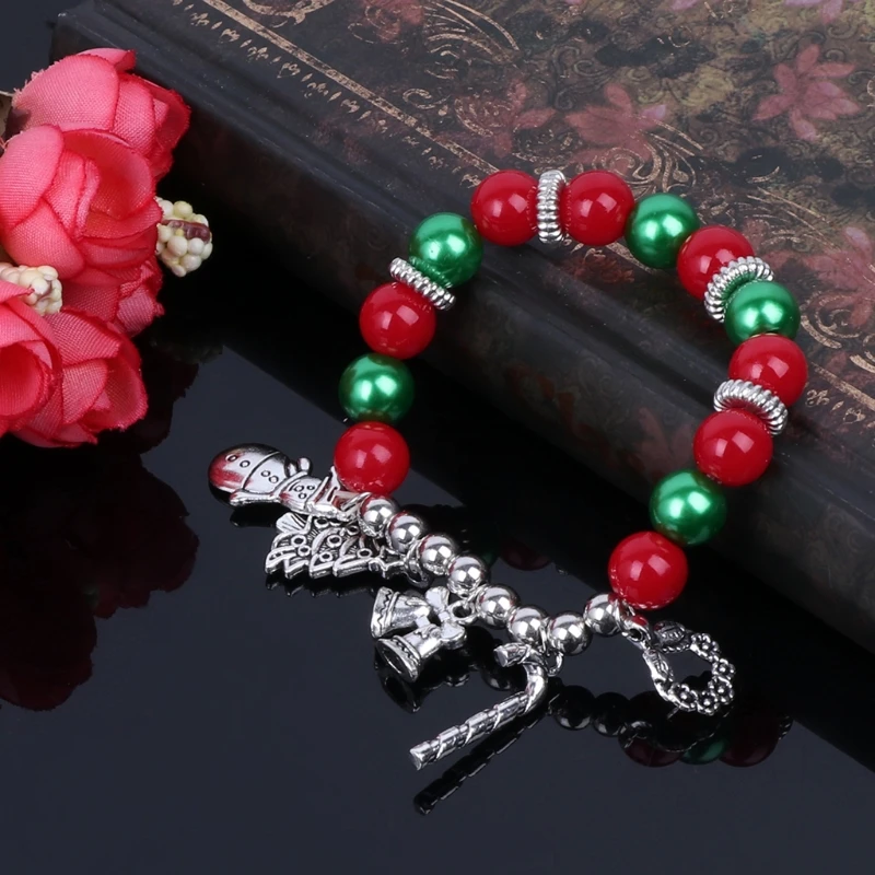 

Fashion Christmas Bracelets Chain Women Jewelry Tree Snowman Bell Charm Beads -W128