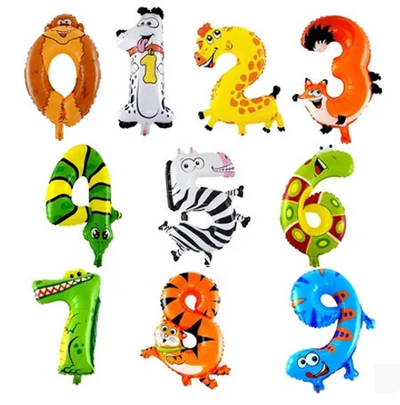 10 Pcs Hewan Nomor Balon Kartun Hewan Monyet Anjing Ular Harimau
