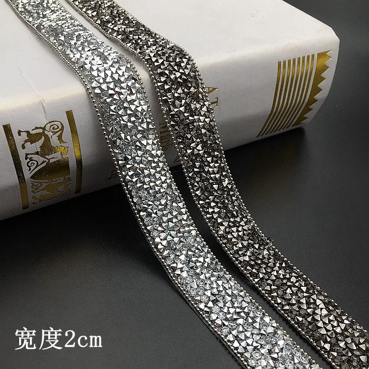 

5Yards 2cm -gray/silver Rhinestone sash applique, Iron on applique, Sew on applique, Sew On Crystal Trim, Crystal Gem Trim