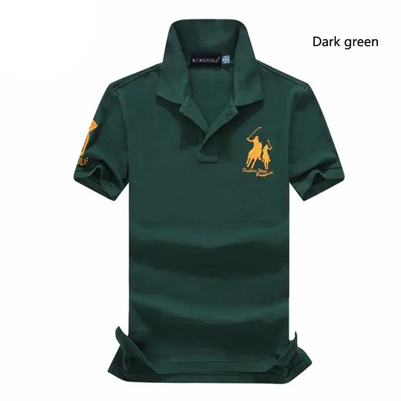 Dark green Хорошее качество новые летние Брендовые мужские рубашки поло с коротким рукавом повседневные мужские хлопковые рубашки поло с отворотом Модные мужские облегающие Топы - Цвет: Dark green