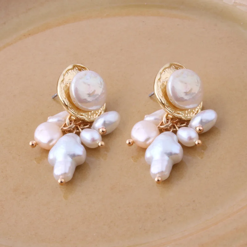 

Gold Natural freshwater pearl Earring brand silver earrings Grape string manual Fashion Ear Drops Earrings jewelry Trendy