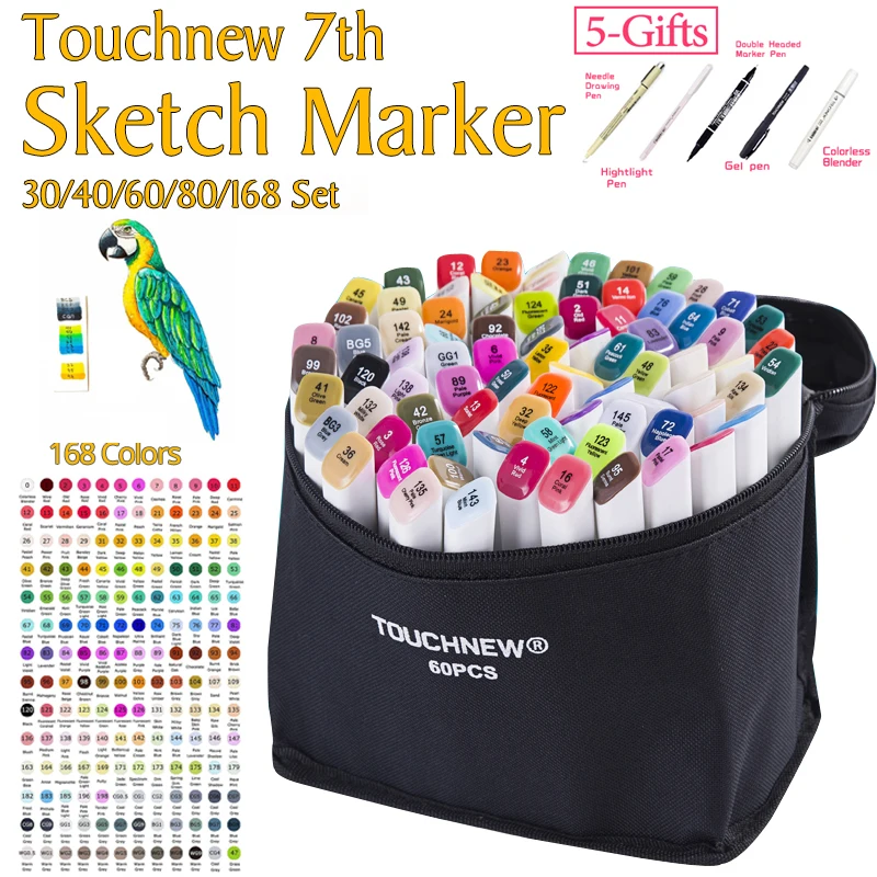 

TOUCHNEW 7th 30 40 60 80Colors Artist Double Headed Sketch Marker Pen Alcohol Based Manga Art Markers for School Supplies
