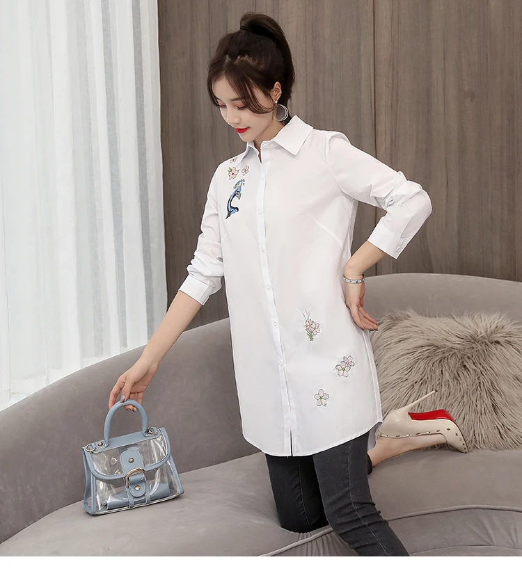 longo algodão blusa branca manga completa camisa