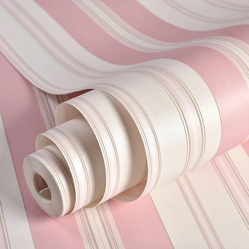 Romantic Pink Children's Room Wallpaper Bedroom Environmental Non-woven Stripe Wall Paper Roll Romantic Pink Children's Room Wallpaper Bedroom Environmental Non-woven Stripe Wall Paper Roll