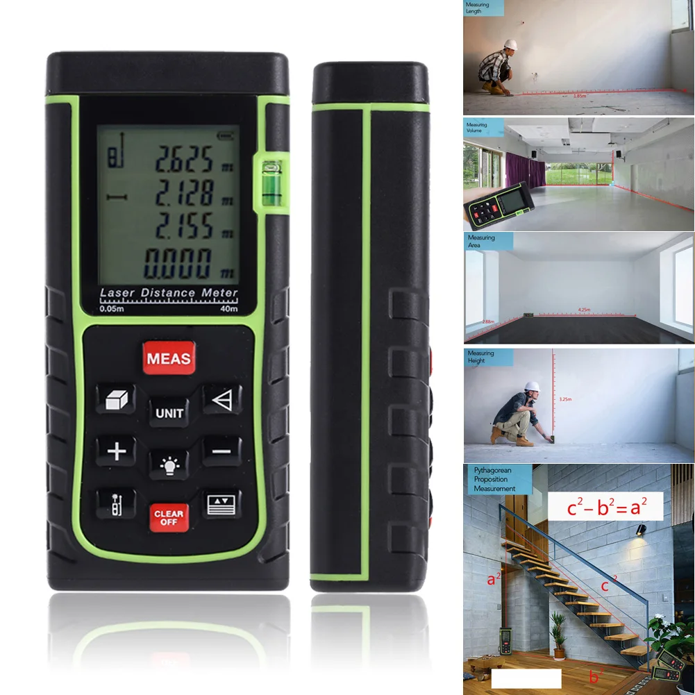 

Digital Laser Distance Meter Laser Tape Range Finder Measure Diastimeter Tester Tool 40M Laser Rangefinder