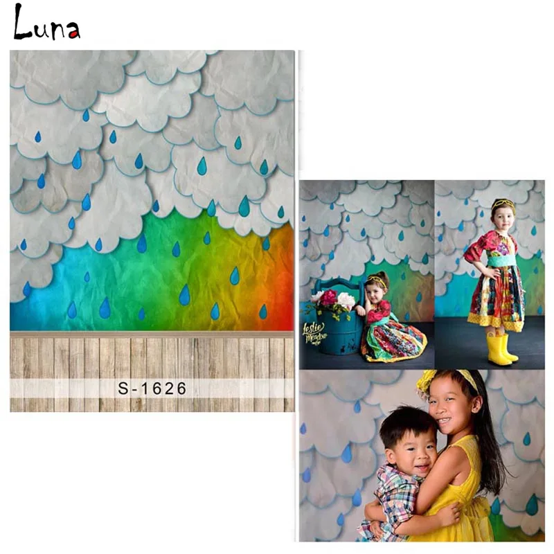 

Cartoon Rain Vinyl Photography Background Backdrop For Wood Floor New Fabric Flannel Background For photo studio Props 1626