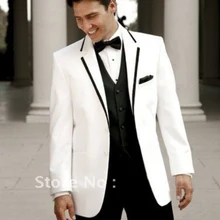 Белый куртка с отворотом черный воротник edge жених смокинг жениха лучший мужчина костюмы мужские свадьба / бизнес / официальный костюмы