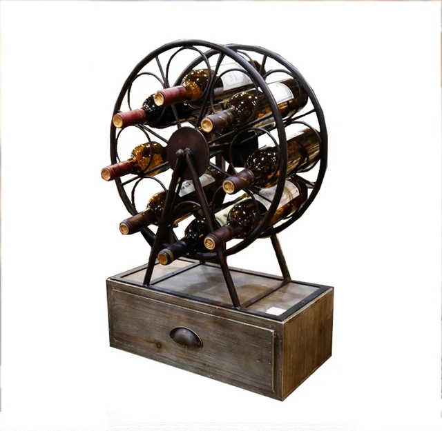 Rustic Metal & Wood Wine Rack Countertop Wine Rack Free Standing Wine