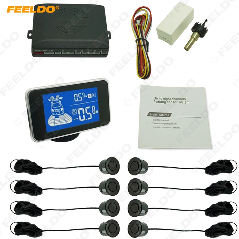 

FEELDO New 8 Sensors Car Front And Rear Parking Distance Digital Dual Display Parking Sensor #HQ3856