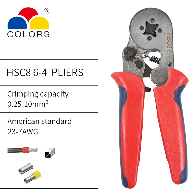 Hsc8 6-4A обжимной инструмент резак провода Электрика обжимные плоскогубцы ручные инструменты подходит для трубчатого разъема 0,25-6mm2 AWG23-10 - Цвет: HSC8 6-4A-w