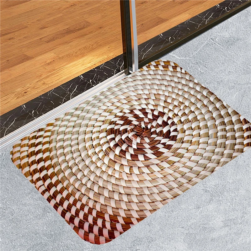 Bamboo Weaving 3D Printed Floor Mat Door Mats Indoor Entrance Non-Slip Mats For Living Room Bath Bedroom Chair Floor Rug Mat