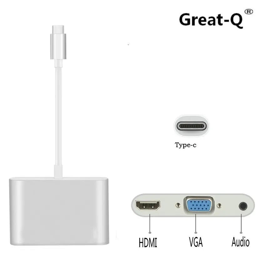 Аудио-порты Great-Q для MacBook Pro/Pixel/HP /Asus 3/LG V20/Nexus 6P USB 3 1 Type-C HUB to HDMI VGA конвертер видео |