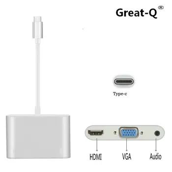 

Great-Q USB 3.1 Type-C HUB to HDMI VGA 3.5mm Audio Ports for MacBook Pro/Pixel/HP /Asus 3/LG V20/Nexus 6P TV Video Converter