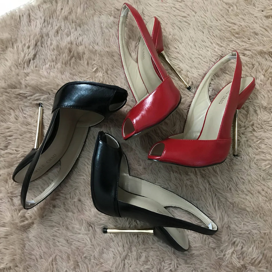 Женские босоножки на высоком тонком каблуке-шпильке; пикантные вечерние туфли с открытым носком и ремешком сзади; Цвет Черный; Свадебная обувь; 3845-g1