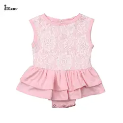 Одежда для новорожденных маленьких девочек милый розовый кружевной жилет без рукавов Ползунки с оборками Комбинезон пляжный костюм