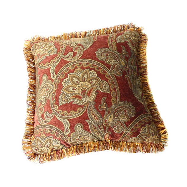 American Paisley Woven Classic Chenille Brick Red Pillow Cover