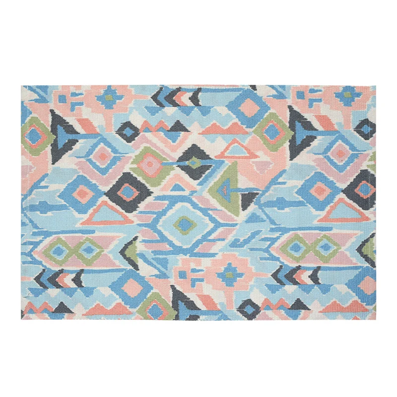 

Fashion Morocco Art Hand Woven Rugs Colored Geometry Design Moisture-Proof Doormat Grey Carpets Hallway Area Rug Tea Table Mats