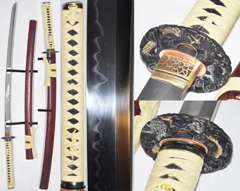 

1095 Steel Clay Tempered Blade Dragon Tsuba Japanese Samurai Sword Katana #758